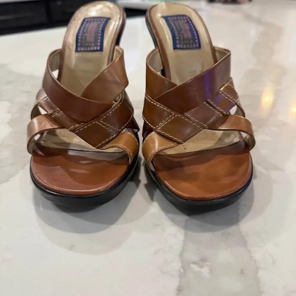 Vintage y2k 90’s Bubblegum Leather Platform Heeled Strappy Sandals Womens 8.5 - Picture 4 of 8